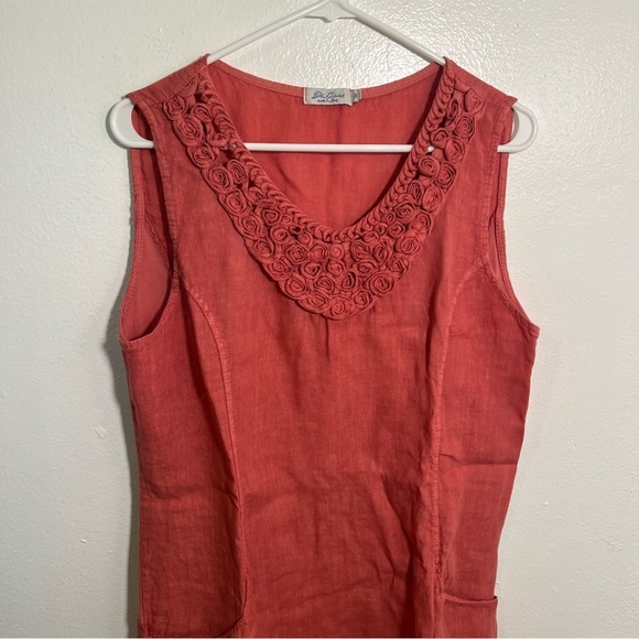 Blu Orchid Linen Shift Dress Pink Textured Floral Neckline XL - Picture 2 of 10